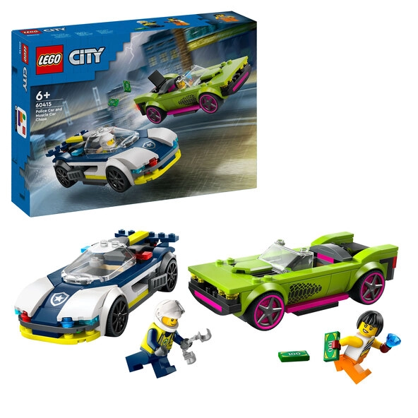 City Verfolgungsjagd mit Polizeiauto und Muscle Car 60415