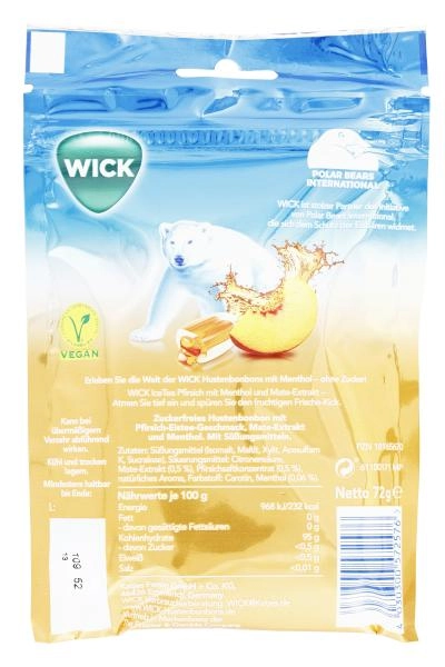 Wick Hustenbonbons IceTea Pfirsich mit Menthol ohne Zucker