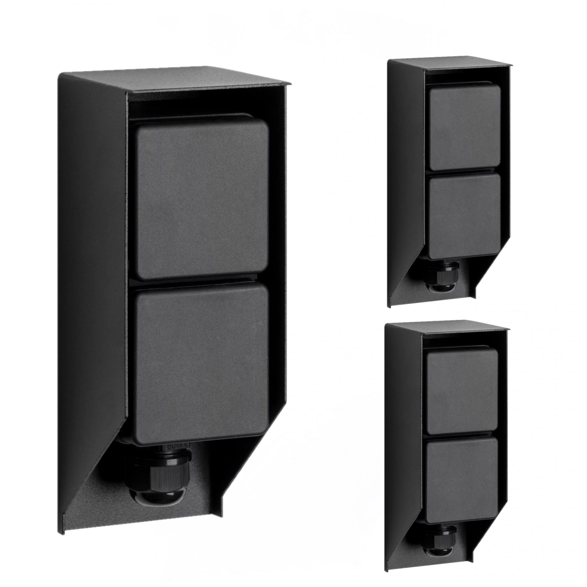 Set von 3 Gartensteckdosen Double Wall Außensteckdose Schwarz