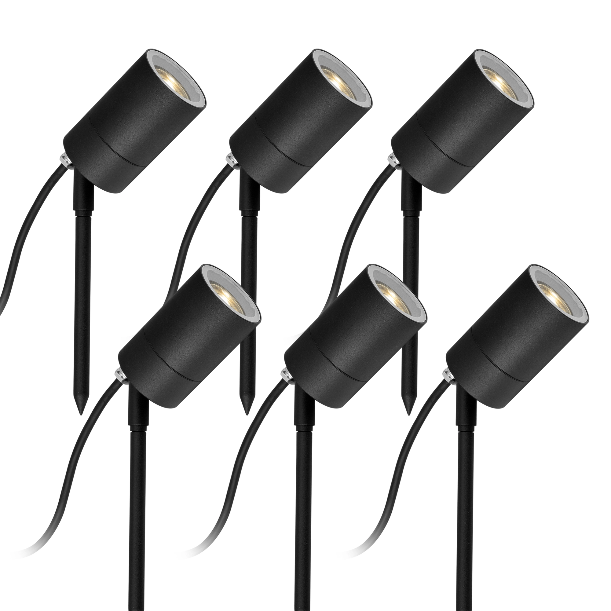 6x LED Pin Gartenspot Schwarz mit Lichtsensor LED