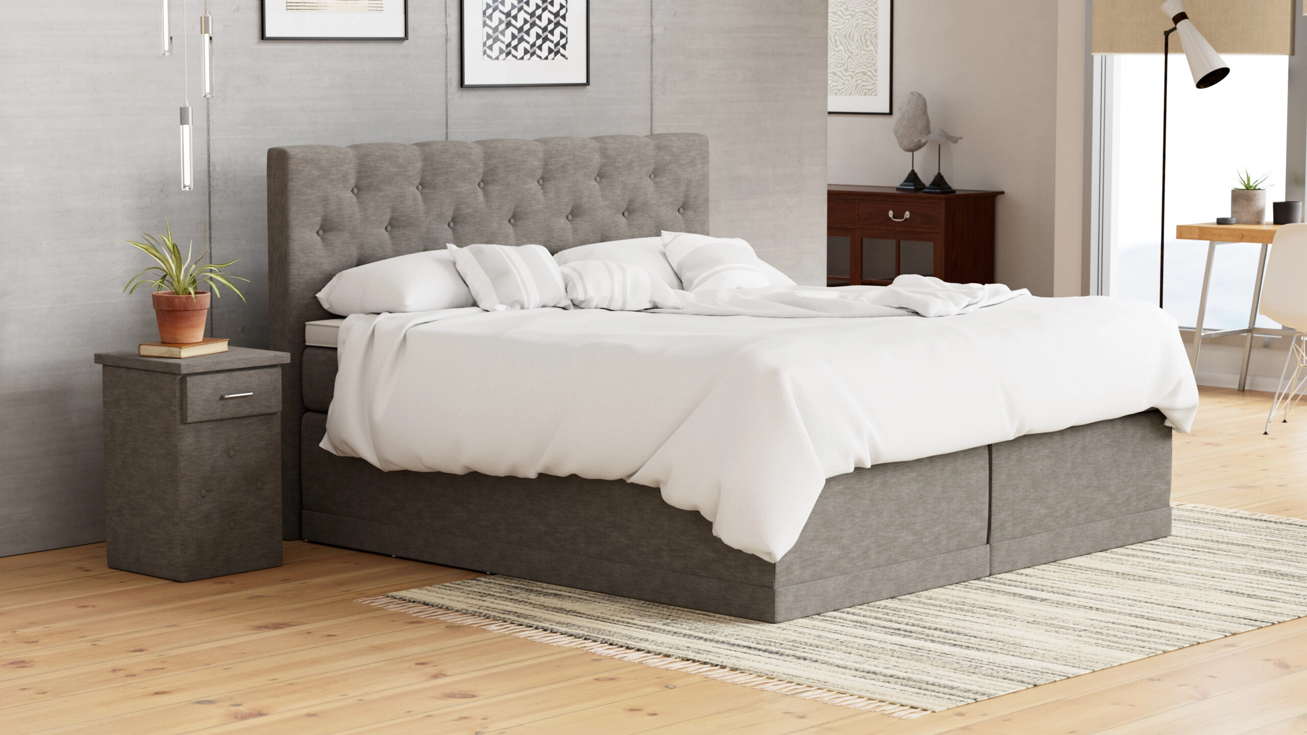 Boxspringbett Helena, 120x200 cm, grau, Härtegrad H2, H3, H4 wählbar