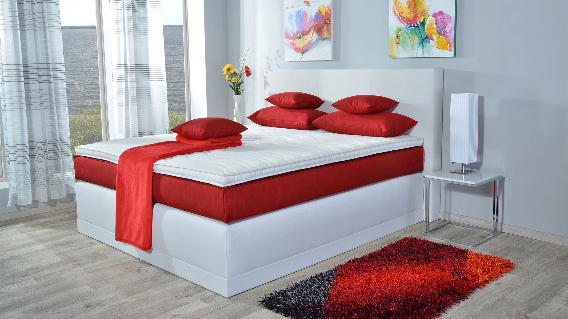 Boxspringbett Maximus, 200x200 cm, weiß, Härtegrad H2, H3, H4 wählbar