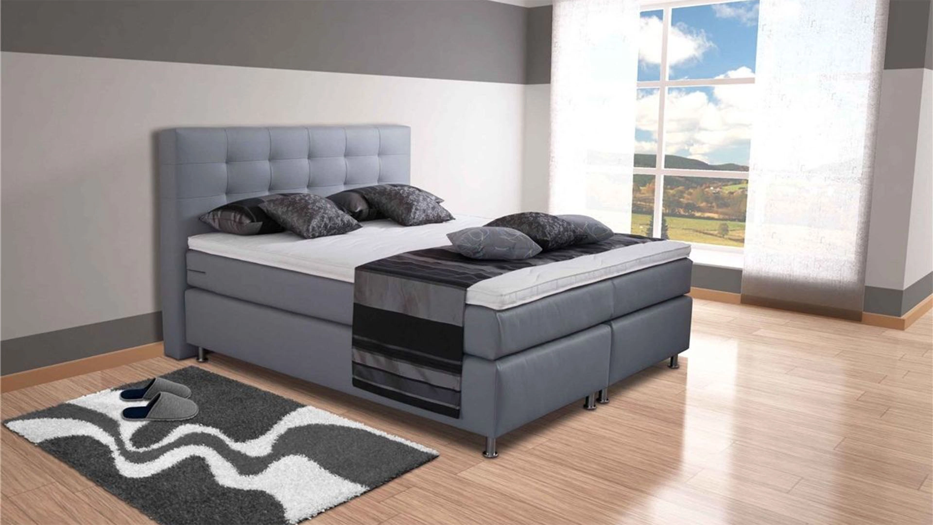 Boxspringbett Phönix, 180x200 cm, grau, Härtegrad H2, H3, H4 wählbar