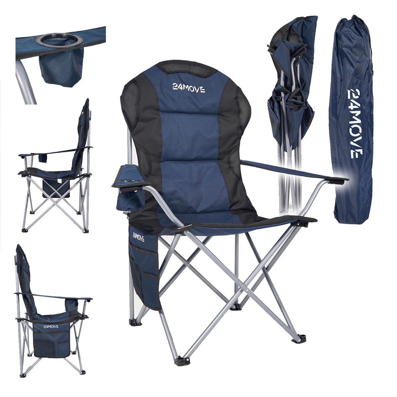 24MOVE® Campingstuhl Klappstuhl Outdoor Angelstuhl Camping faltbar SALVADOR blau