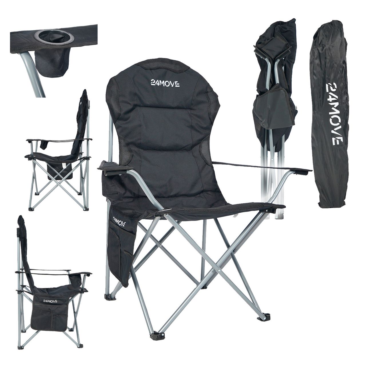 24MOVE® Campingstuhl Klappstuhl Outdoor Angelstuhl Camping faltbar SALVADOR schwarz