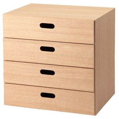 Stapelbarer Kasten mit 4 schmalen Schubladen, Eiche