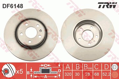 TRW Bremsscheibe DF6148 Bremsscheiben,Scheibenbremsen AUDI,A4 Avant (8K5, B8),A6 Avant (4G5, 4GD, C7),Q5 (8RB),A4 Limousine (8K2, B8)