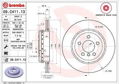 BREMBO Bremsscheibe 09.C411.13 Bremsscheiben,Scheibenbremsen BMW,5 Touring (F11),5 Limousine (F10)