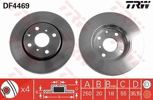 TRW Bremsscheibe DF4469 Bremsscheiben,Scheibenbremsen PEUGEOT,TOYOTA,CITROËN,107 Schrägheck (PM_, PN_),108,AYGO (WNB1_, KGB1_),AYGO (PAB4_, KGB4_)