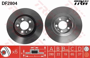 TRW Bremsscheibe DF2804 Bremsscheiben,Scheibenbremsen VW,AUDI,SKODA,Golf IV Schrägheck (1J1),Golf V Schrägheck (1K1),GOLF PLUS (5M1, 521)