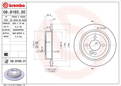 BREMBO Bremsscheibe 08.9163.21 Bremsscheiben,Scheibenbremsen MINI,Schrägheck (R56),Schrägheck (R50, R53),Clubman (R55),Cabrio (R52),Cabrio (R57)