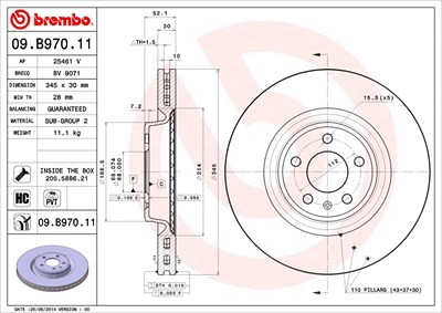 BREMBO Bremsscheibe 09.B970.11 Bremsscheiben,Scheibenbremsen AUDI,PORSCHE,A4 Avant (8K5, B8),A6 Avant (4G5, 4GD, C7),Q5 (8RB),A4 Limousine (8K2, B8)