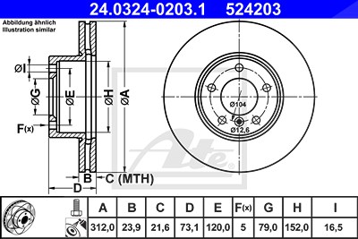 ATE Bremsscheibe 24.0324-0203.1 Bremsscheiben,Scheibenbremsen BMW,3 Touring (E91),3 Limousine (E90),1 Schrägheck (F20),3 Touring (F31),3 Coupe (E92)