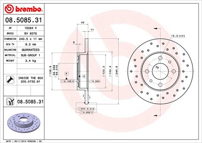 BREMBO Bremsscheibe 08.5085.31 Bremsscheiben,Scheibenbremsen ABARTH,500 / 595 / 695 Schrägheck (312_),500C / 595C / 695C (312_) Cabrio