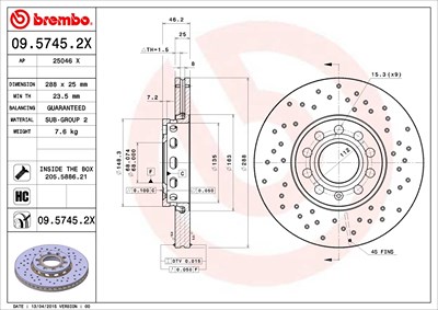 BREMBO Bremsscheibe 09.5745.2X Bremsscheiben,Scheibenbremsen AUDI,SKODA,SEAT,A4 Avant (8ED, B7),A4 Avant (8E5, B6),A6 Avant (4B5, C5)