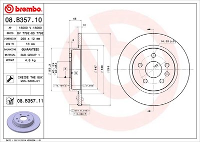 BREMBO Bremsscheibe 08.B357.11 Bremsscheiben,Scheibenbremsen OPEL,CHEVROLET,VAUXHALL,Astra J Sports Tourer (P10),ASTRA J,Mokka / Mokka X (J13)