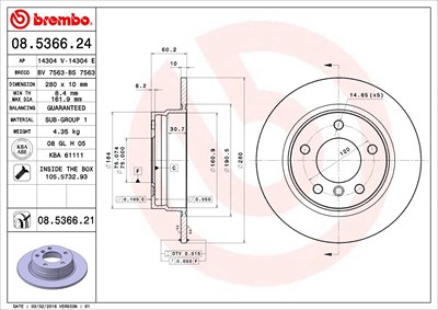 BREMBO Bremsscheibe 08.5366.21 Bremsscheiben,Scheibenbremsen BMW,3 Limousine (E46),3 Coupe (E46),3 Limousine (E36),3 Coupe (E36),3 Compact (E46)