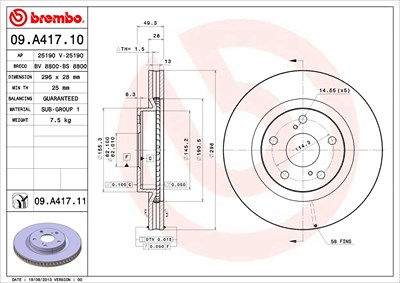 BREMBO Bremsscheibe 09.A417.11 Bremsscheiben,Scheibenbremsen TOYOTA,LEXUS,AURIS (NRE15_, ZZE15_, ADE15_, ZRE15_, NDE15_)