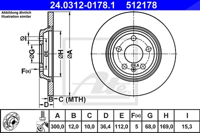 ATE Bremsscheibe 24.0312-0178.1 Bremsscheiben,Scheibenbremsen AUDI,A4 Avant (8K5, B8),A6 Avant (4G5, 4GD, C7),Q5 (8RB),A4 Limousine (8K2, B8)