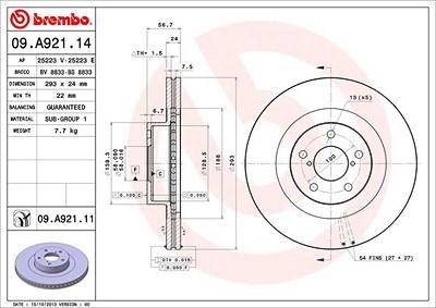 BREMBO Bremsscheibe 09.A921.11 Bremsscheiben,Scheibenbremsen TOYOTA,SUBARU,GT 86 Coupe (ZN6_),FORESTER (SG),FORESTER (SH),IMPREZA Stufenheck (GD)