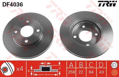 TRW Bremsscheibe DF4036 Bremsscheiben,Scheibenbremsen FORD,MAZDA,Fiesta Mk5 Schrägheck (JH1, JD1, JH3, JD3),FOCUS (DAW, DBW),FOCUS Kombi (DNW)