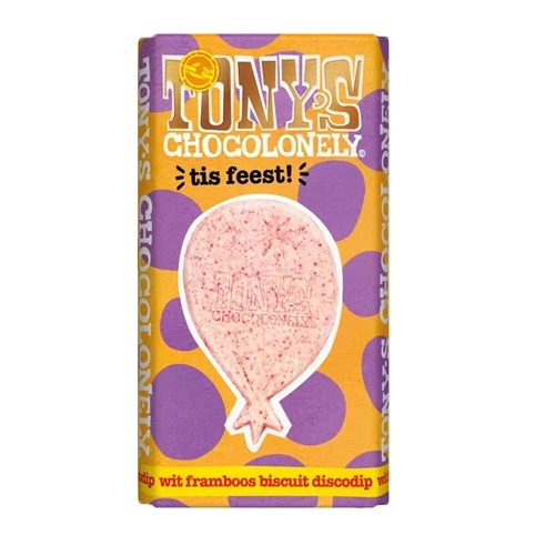 Tony&apos;s Chocolonely - Geschenk Tafel: Es ist Party! (Weisse Schokolade Himbeere Keks Bunte Streusel) - 180g