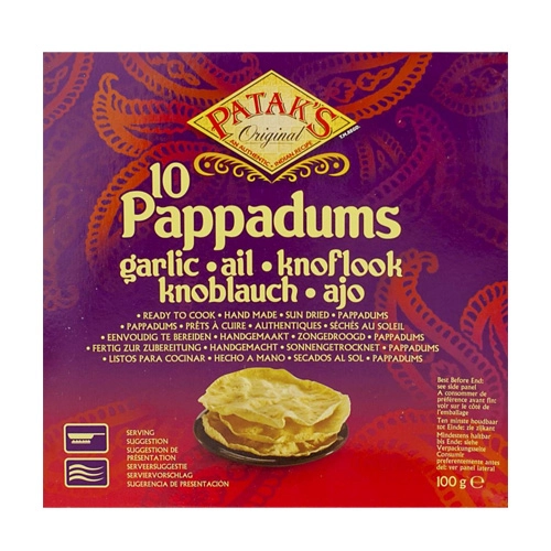 Patak&apos;s - Pappadum Knoblauch (Fertig zur Zurbereitung) - 12x 100g