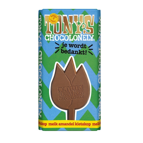 Tony&apos;s Chocolonely - Geschenk Tafel: Danke schön! (Vollmilchschokolade Mandel Kletskop) - 180g