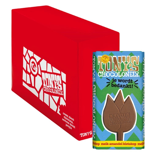 Tony&apos;s Chocolonely - Geschenk Tafel: Danke schön! (Vollmilchschokolade Mandel Kletskop) - 15x 180g