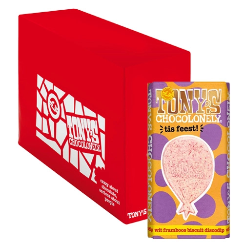 Tony&apos;s Chocolonely - Geschenk Tafel: Es ist Party! (Weisse Schokolade Himbeere Keks Bunte Streusel) - 15x 180g