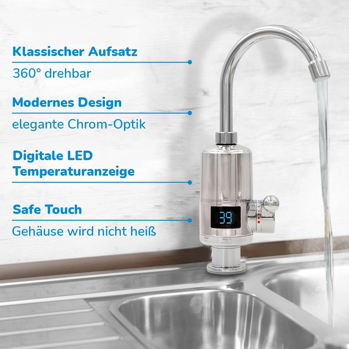 Aquadon SmartHeater Fix-Head Wasserhahn mit integriertem Durchlauferhitzer