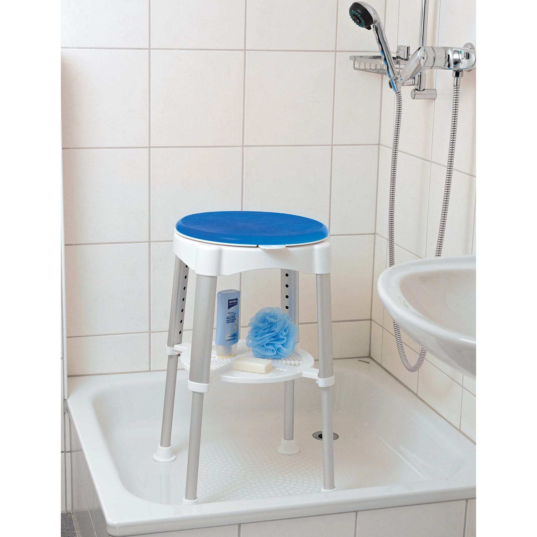 Drehbarer Duschstuhl Blau