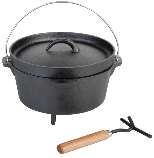 Dutch Oven Gusseisen Topf Set m. Deckelheber Feuertopf Schmortopf für Lagerfeuer