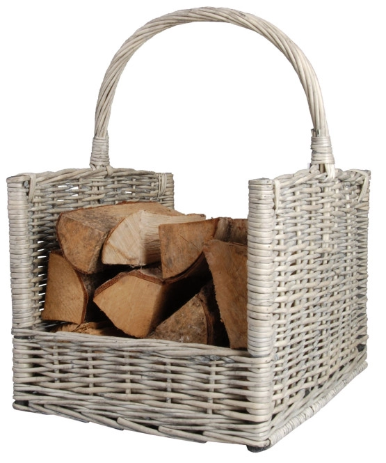 Kaminholzkorb Weide Feuerholzkorb Rattan Eckig Grau 48x35cm