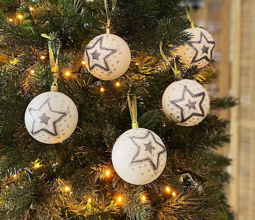 Christbaumkugeln Weiß Glitzer Stern 12 Stück Weihnachtsbaumkugeln Bruchfest
