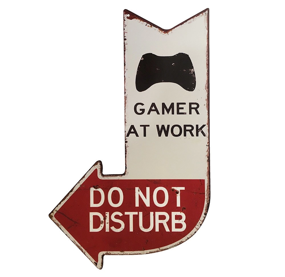 Blechschild GAMER AT WORK Dekoschild Wegweiser Nostalgie Vintage 40x25cm