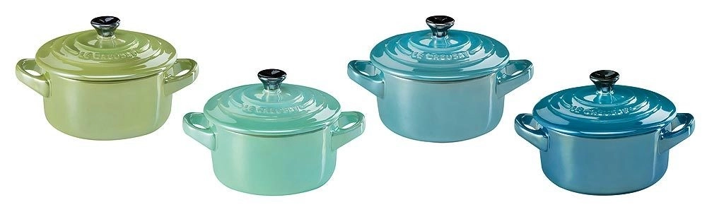 Le Creuset Mini Cocotte 4er-Set Steinzeug Blau-Grün Metallic 10x5cm