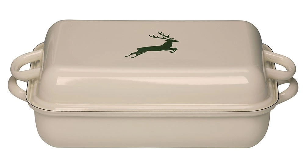 Riess Bratpfanne mit Deckel Emaille Hirsch Grün Bratpfanne 37x26cm