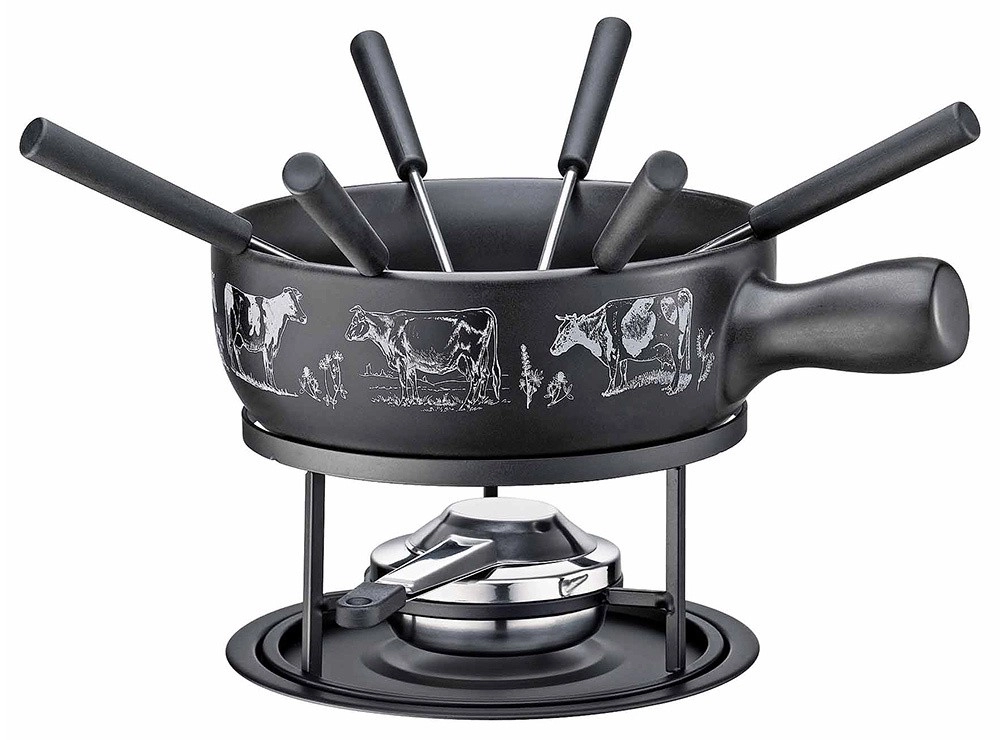 Küchenprofi Käsefondue Set ST. GALLEN Keramiktopf Schwarz mit Dekor