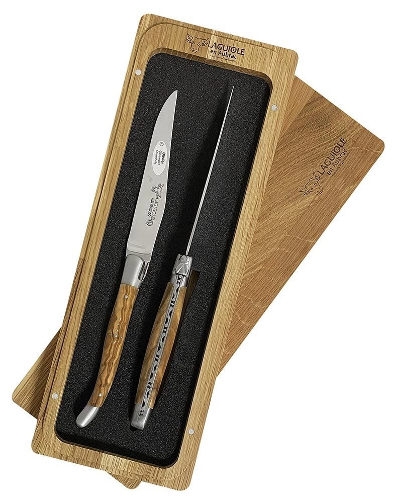 Laguiole en Aubrac Steakmesser Set 2-teilig Olivenholz (Olivier) 23 cm