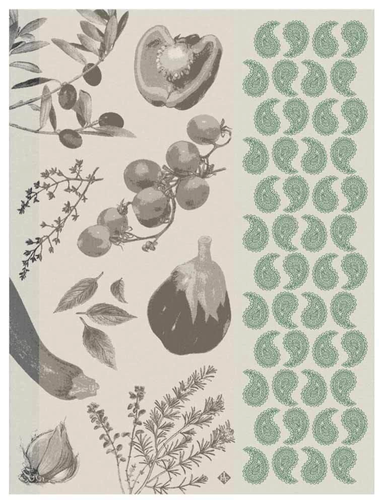 Le Jacquard Français Geschirrtuch Soleil au Table Romarin Grün 60x80 Baumwolle