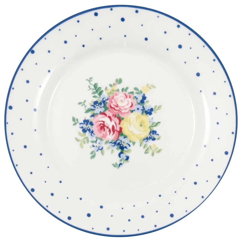 Greengate Teller Laura White Steingut Weiß Blumen 20cm