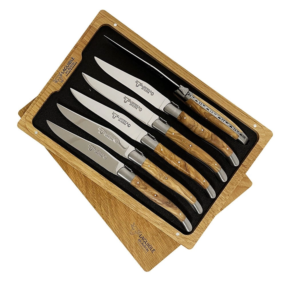 Laguiole en Aubrac Steakmesser Set 6-teilig Olivenholz (Olivier) 23 cm
