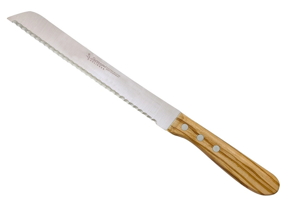 Burgvogel Brotmesser mit Wellenschliff Olivenholz Messer Küchenmesser 20 cm