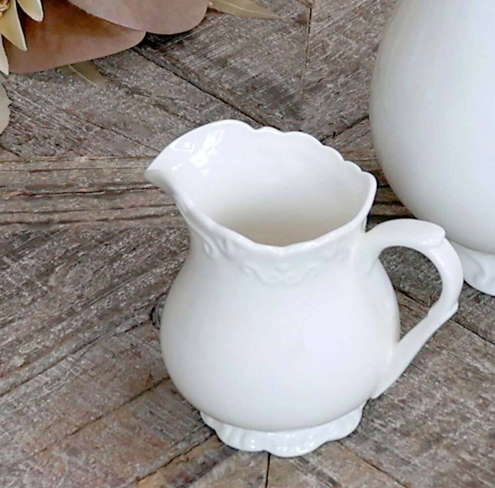 Chic Antique Provence Kanne Milchkanne Porzellan Weiß Vintage Stil