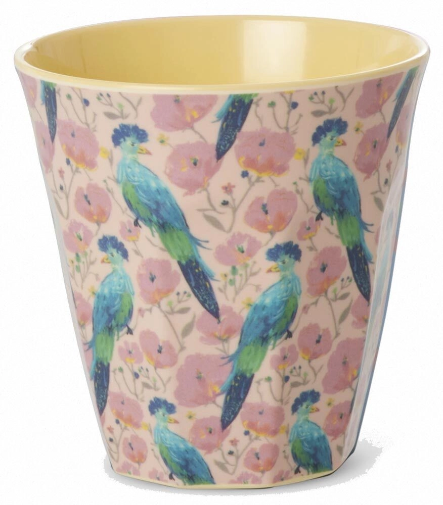 Rice Melamin Becher Exotic Bird Print Hellrosa Vögel Medium