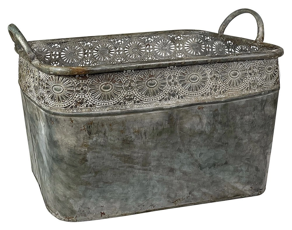 Zinktopf Blumentopf Rechteckig Henkel Zink Pflanztopf Vintage Landhausstil S 25 cm