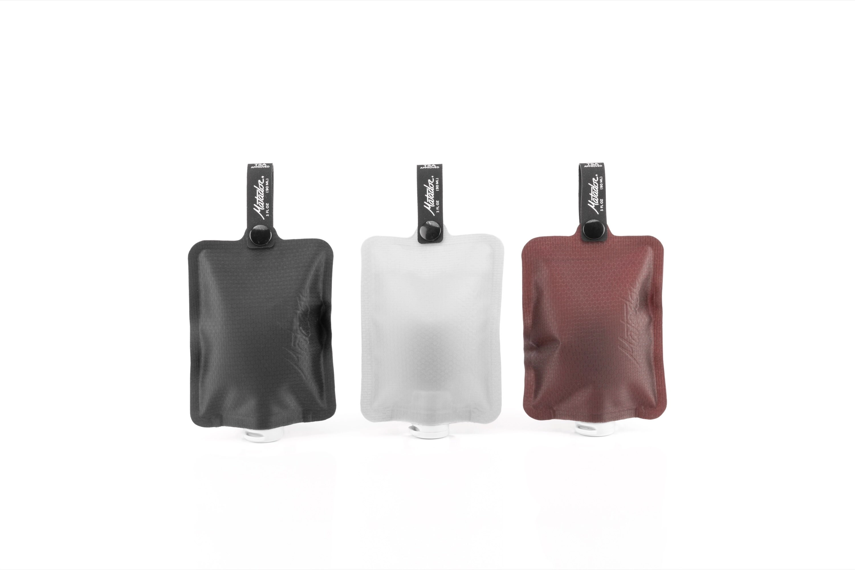 Matador FlatPak Toiletry Bottle 3-Pack (charcoal, white, garnet)