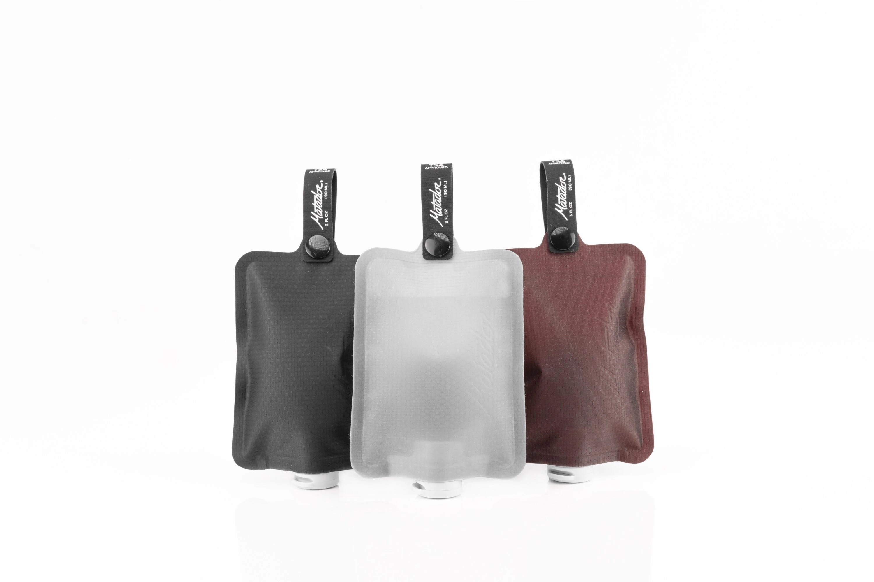 Matador FlatPak Toiletry Bottle 3-Pack (charcoal, white, garnet)