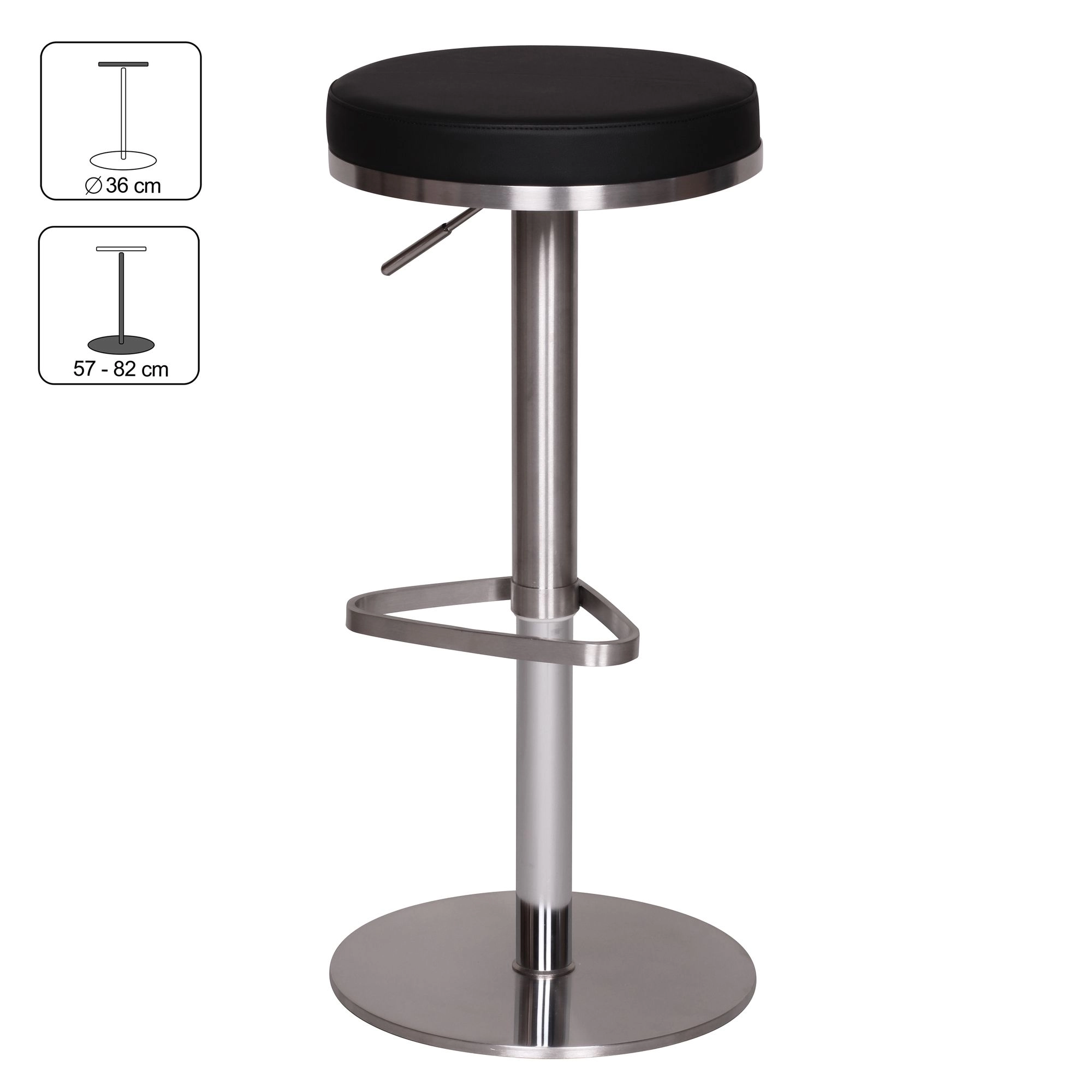 FineBuy Barhocker Edelstahl höhenverstellbare Sitzhöhe 57 - 82 cm, Barstuhl Modern 360° Drehbar, Tresenhocker mit Standfuß, Design Bistrohocker Hoch, Tresenstuhl-Sitz Gepolstert